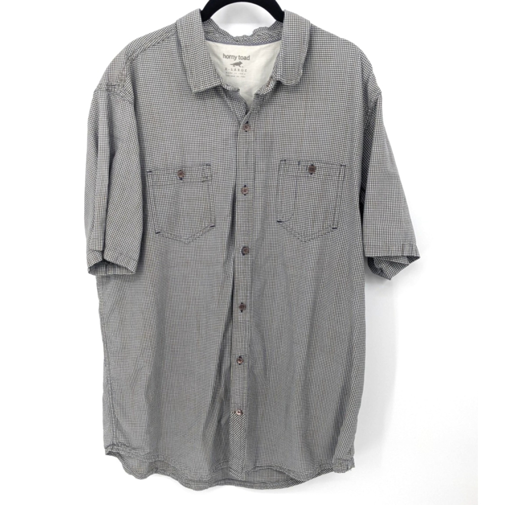 Horny Toad Shirt Mens XL Black White Check Short Sleeve Organic‎ Cotton Outdoors